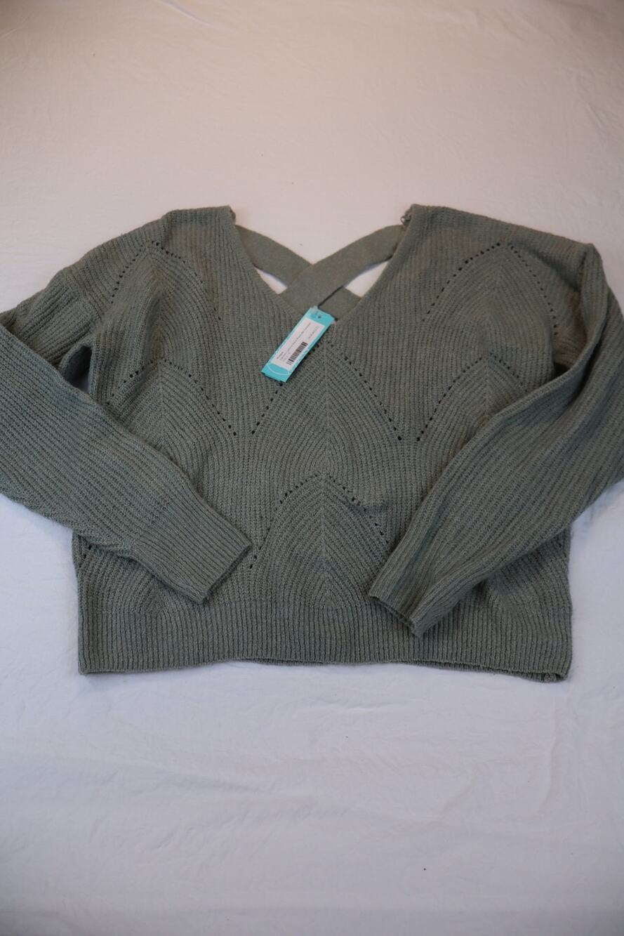 NEW Pinque Dareen Sweater Women's Green Knit Long Sleeve Pointelle Size S